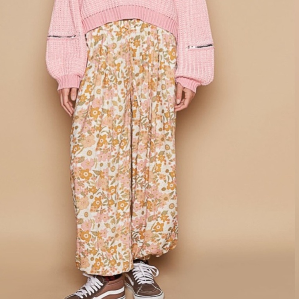 634. POL LAST 1! Harem Pants Multicolor Bohemian Floral Clearance Silky Pockets - Picture 3 of 8